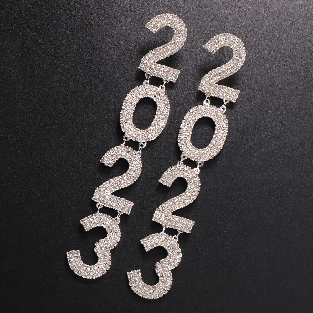 Exaggerated Number Copper Plating Inlay Rhinestones Drop Earrings 1 Pair