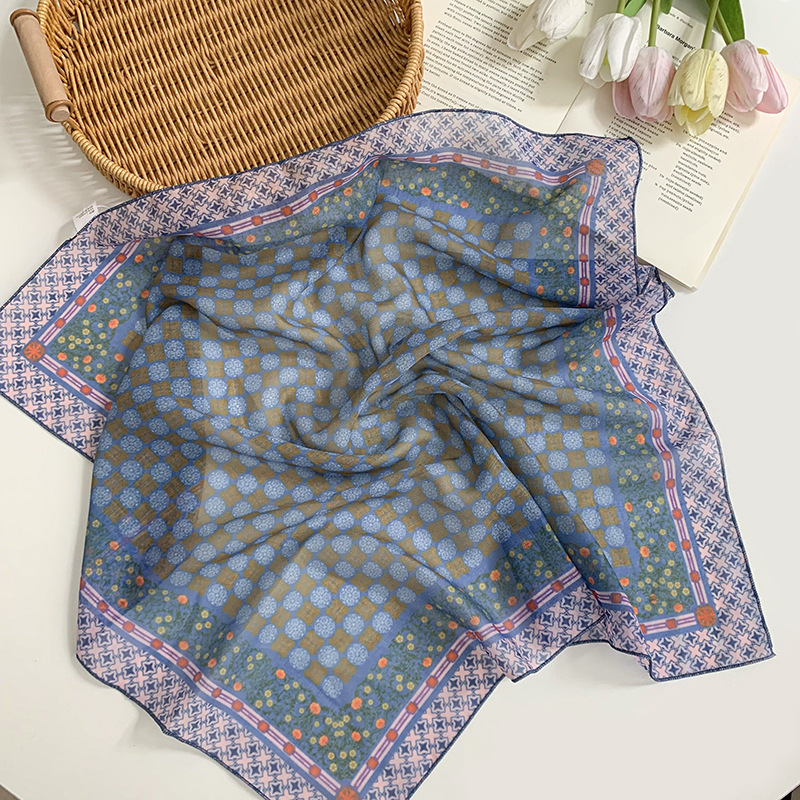 Pañuelo floral, estilo pastoral femenino de verano, nuevo estilo, bufanda fresca, bufanda de seda, bufanda cuadrada pequeña, bufanda de cuello de sentido avanzado