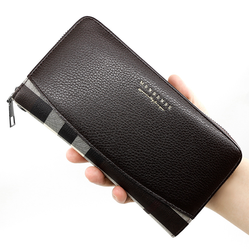 Cartera de hombres de mediana longitud de negocios carta costura cremallera billetera de gran capacidad titular de la tarjeta de cambio de embrague