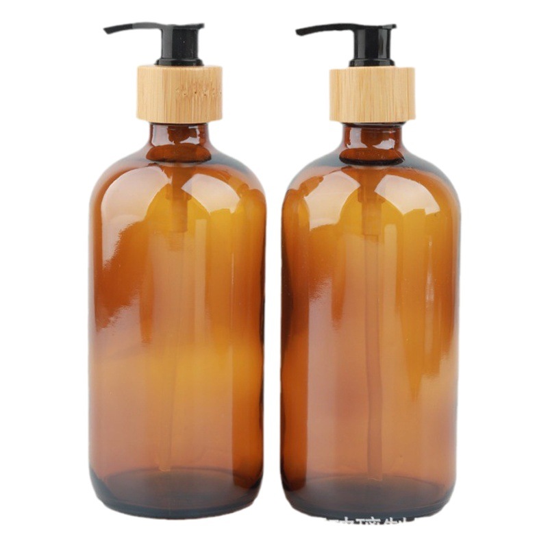 Botella de vidrio marrón de 500 ml para desinfectante de manos, tipo Boston, para el hogar, hotel, baño, loción, botella vacía recargable, set transfronterizo