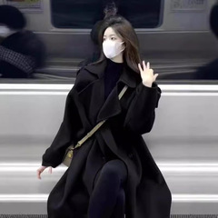 ヘボン風灰色ラシャコート女性秋冬2023新高級感襟気質中長毛コート