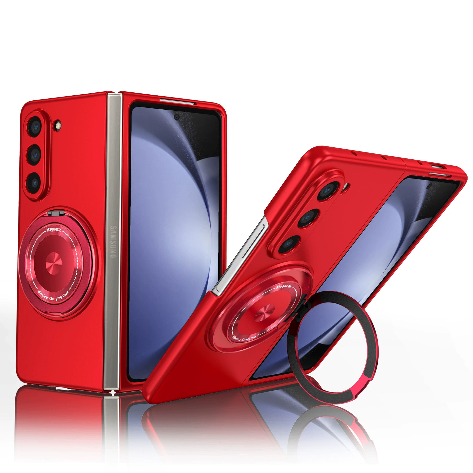 ケース（Samsung）Galaxy Z Fold7 — 磁気回転リングスタンド、Fold3〜Fold7対応、サファイア／ブラック／レッド