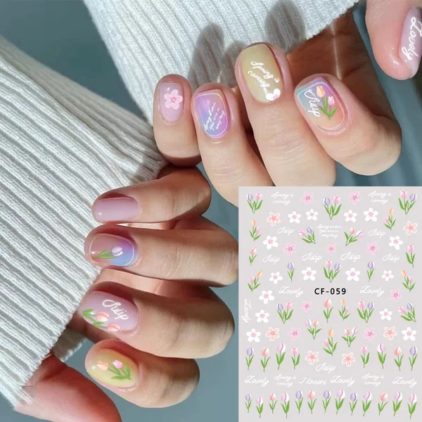 Tulip EmbosseD 3D Nail Art Stickers Stereo ins Simple Decorative Nail Flowers Spring Small Pattern in Stock
