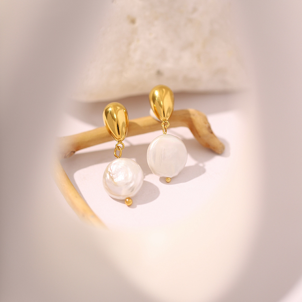 Elegant Geometric Stainless Steel Earrings Gold Plated Pearl Stainless Steel Earrings