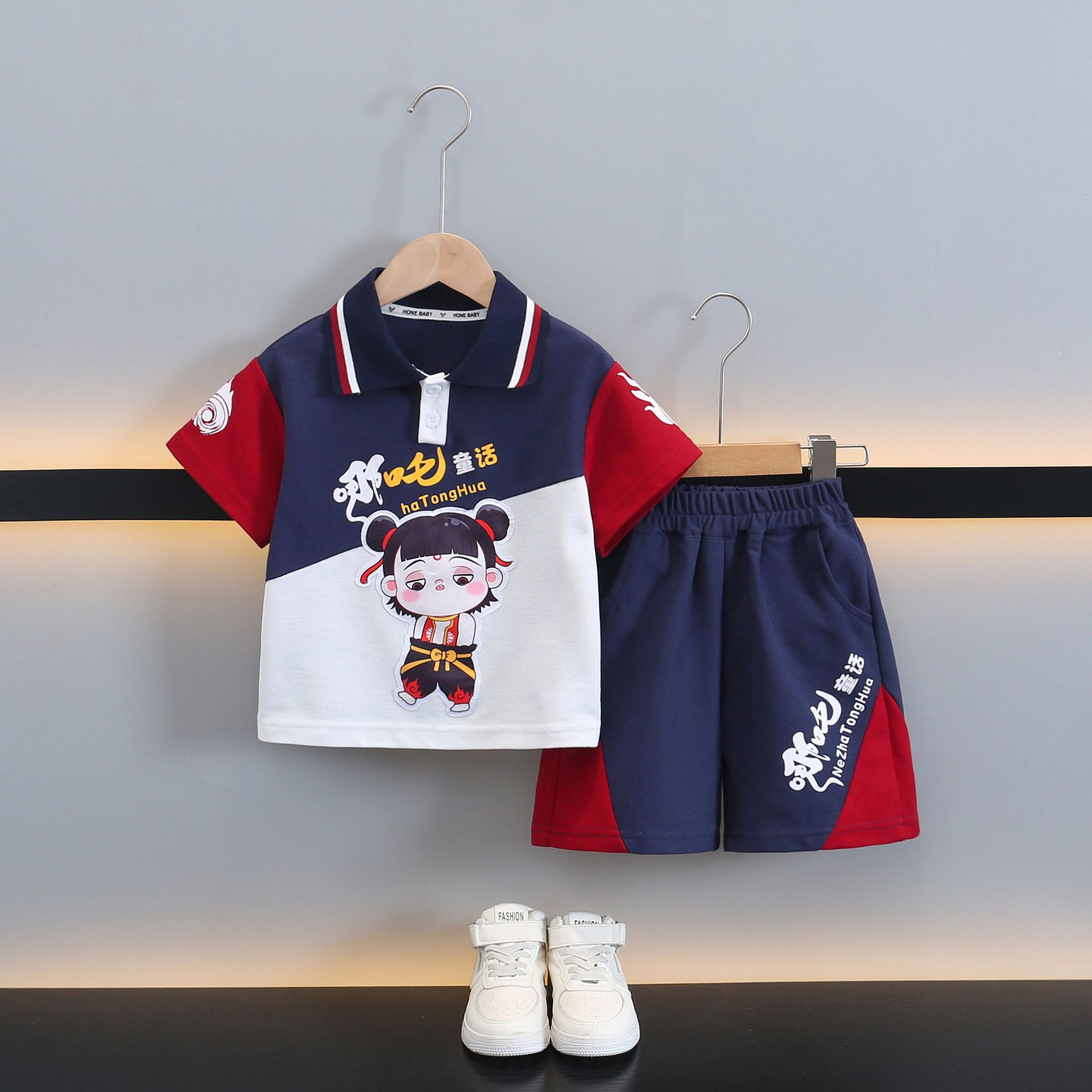 7786 traje de verano ropa para niños camisa POLO de manga corta casual para niños 2025 nuevos pantalones cortos para bebés pantalones de cinco puntos