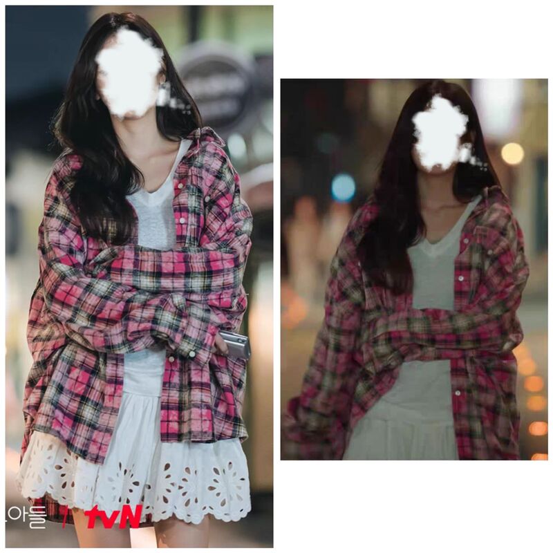 Mother's friend's son Zheng Su-min with pink retro plaid shirt coat women's loose lazy style shirt