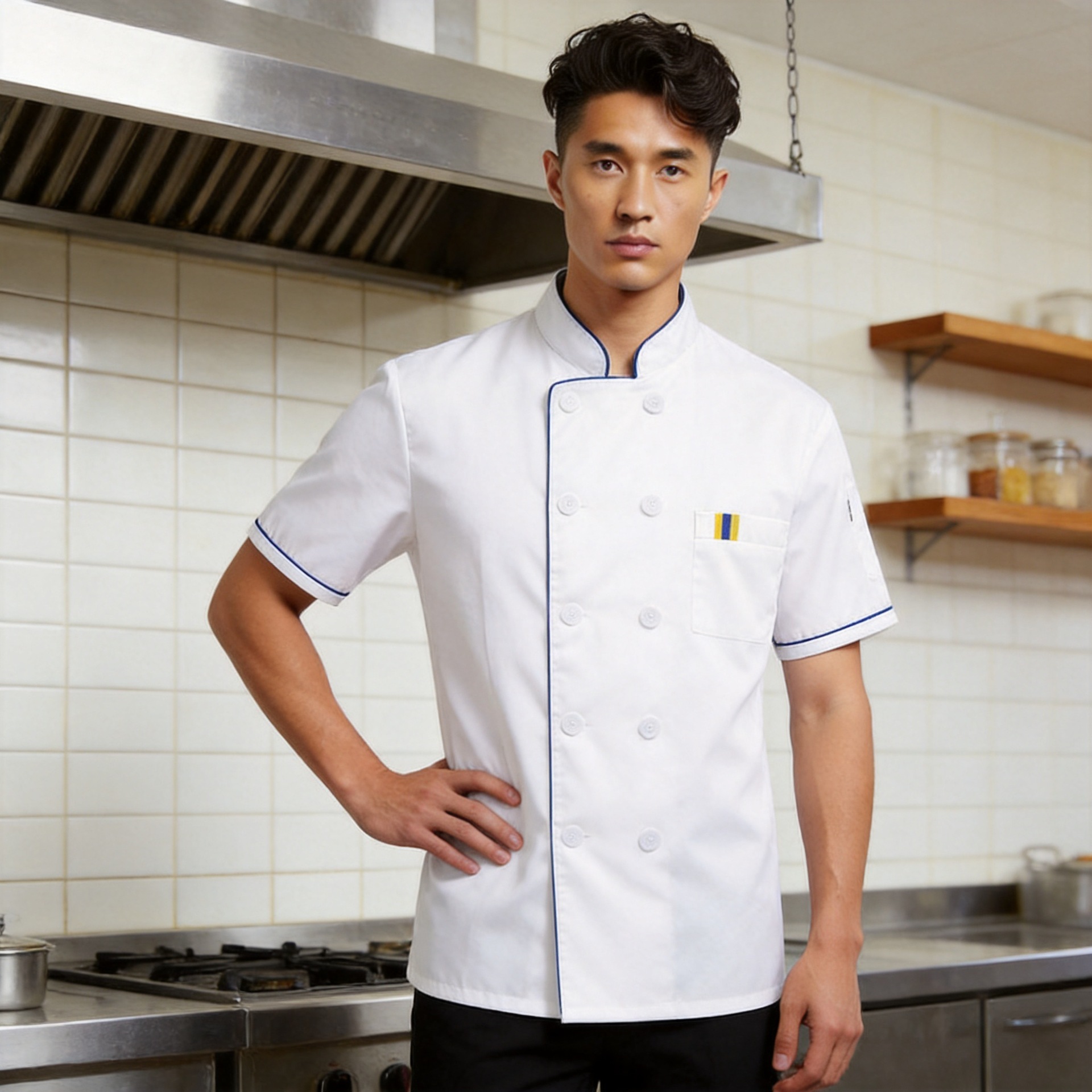 厨师工作服男短袖透气餐饮服装长袖食堂后厨厨房衣服加肥加大宽松