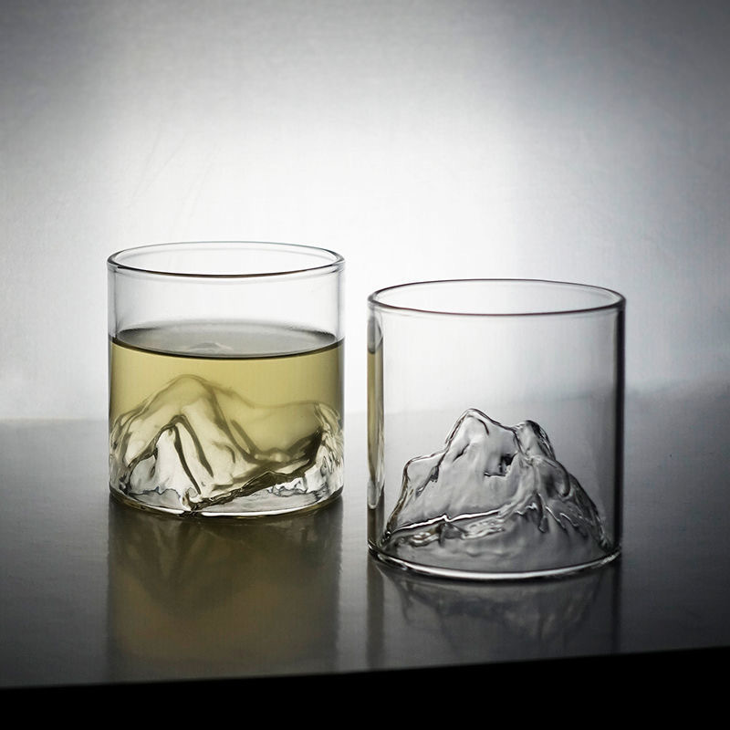 富士山玻璃茶杯復古觀山酒杯日式耐高溫玻璃水杯