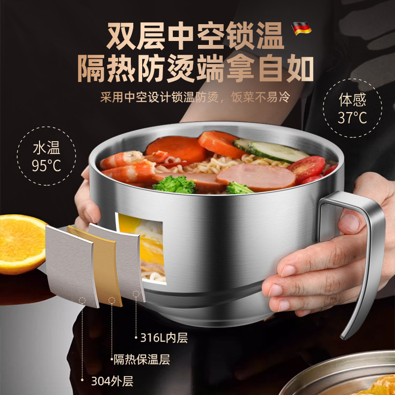 316 caja de almuerzo de acero inoxidable con cubierta de tazón de fideos de grado alimenticio para estudiantes de oficina comedor de platos de arroz especiales