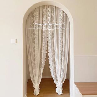 No Punching French Lace Gauze Curtain Window Blocking Bay Window Partition Velcro Curtain Balcony Living Room Rod Door Curtain