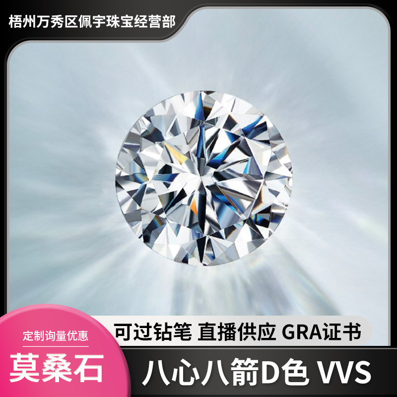 Moissanite Gemstone, Round Cut, Eight Hearts and Eight Arrows, High-Quality D Color Vvs Loose Stone, Wuzhou Source Manufacturer