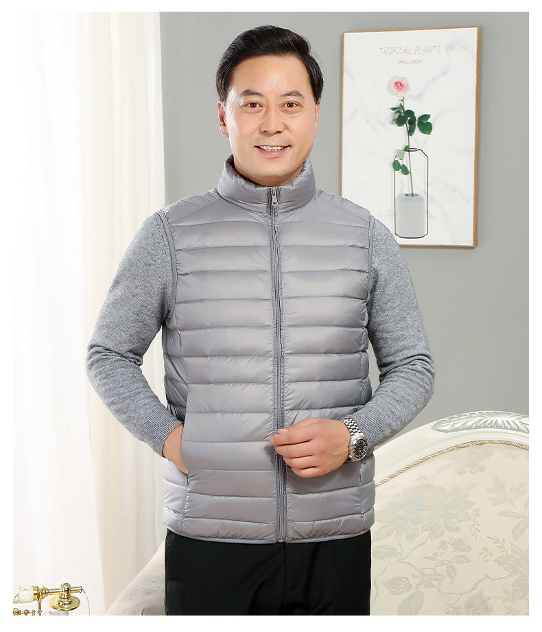Middle-aged and elderly new winter down jacket men's vest stand collar waistcoat light white down vest men's top clothes_voghion.com
