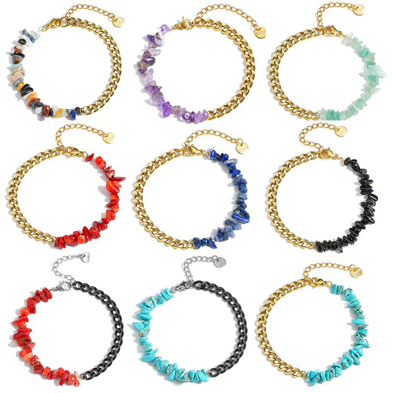 Cross-border natural crystal gravel men's and women's bracelet multi-color irregular natural gravel head stitching bracelet