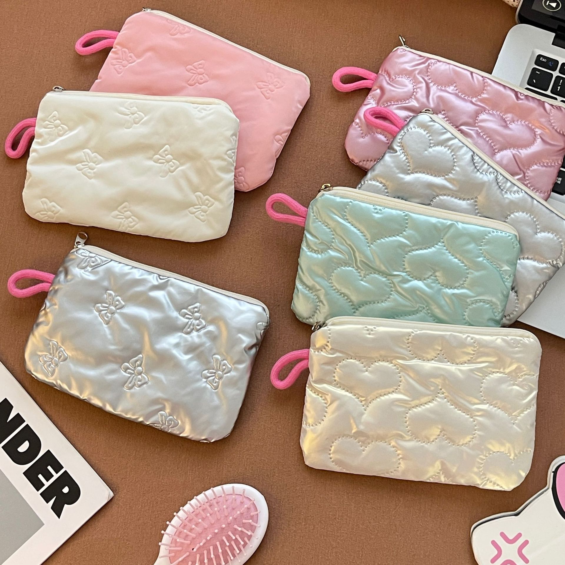 2025 nuevo bolso de maquillaje portátil diamante plata amor bolso de mano bolsa bolsa de cambio bolsa de higiene