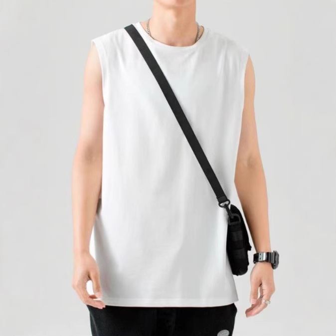 Summer Light Plate Solid Color Vest 210g Combed Cotton Loose Simple All-match Basketball Clothes Sleeveless Waistcoat Men