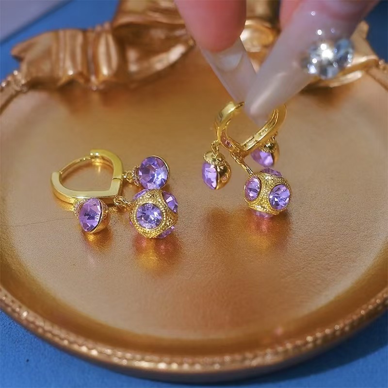 Purple small design fashionable sophisticated elegant earrings
