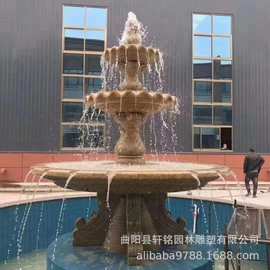 石雕喷泉户外庭院流水景观园林欧式水钵鱼池石材水系大型锈石摆件