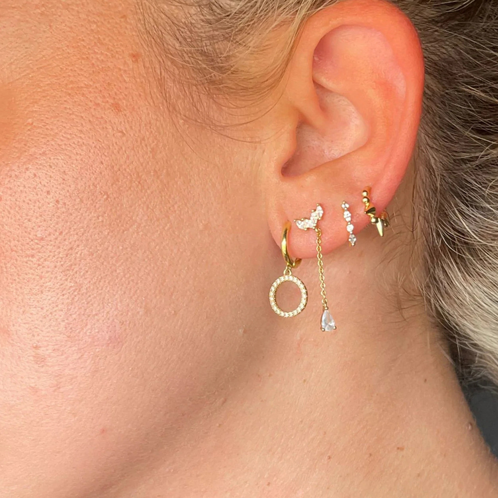 Daily Occasion 925 Sterling Silver Material 1 Pair 925 Sterling Silver Geometric Water Droplets Zircon Hoop Earrings Earrings