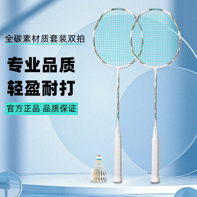 Badminton Racket Set for Home Use, Adult Full Carbon Badminton Racket, Lightweight 4U Training Badminton Racket, Double Racket