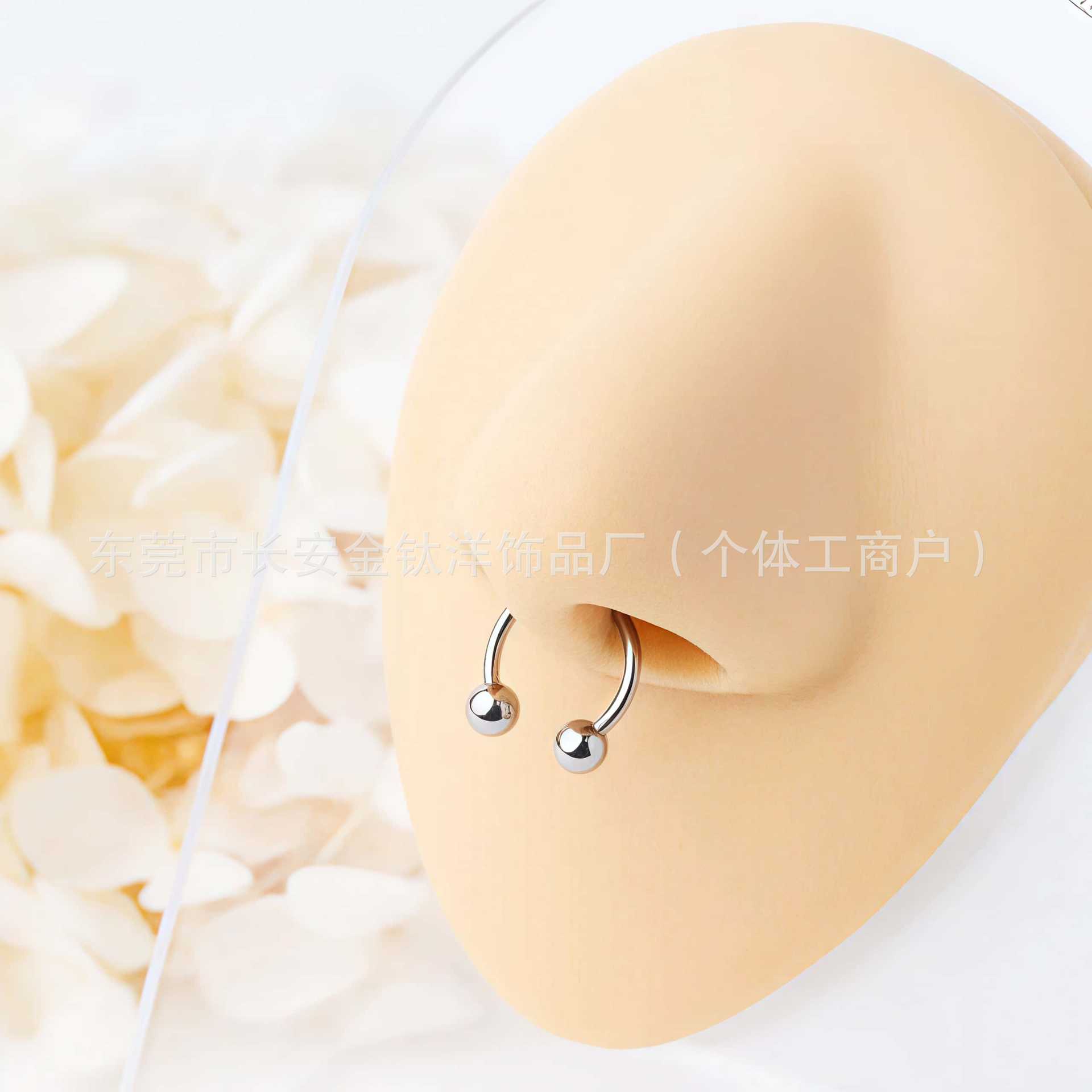 F136 Titanium Internal Thread C-Shape Ball Nose Septum Nose Stud Lip Stud Nose Ring Body Piercing Jewelry detail image 7