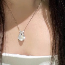 新款蝴蝶结冰透白玉髓吊坠项链女轻奢小众百搭爆款简约颈链锁骨链