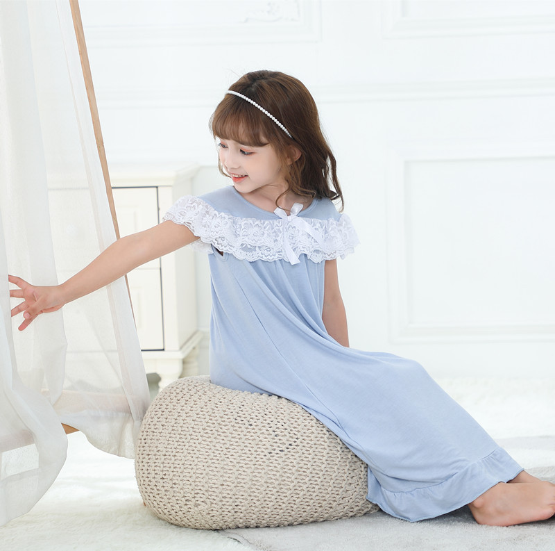 Muchachas del verano sin mangas de algodón modal larga princesa europea y americana encaje camisón pijamas desgaste hogar se puede usar fuera