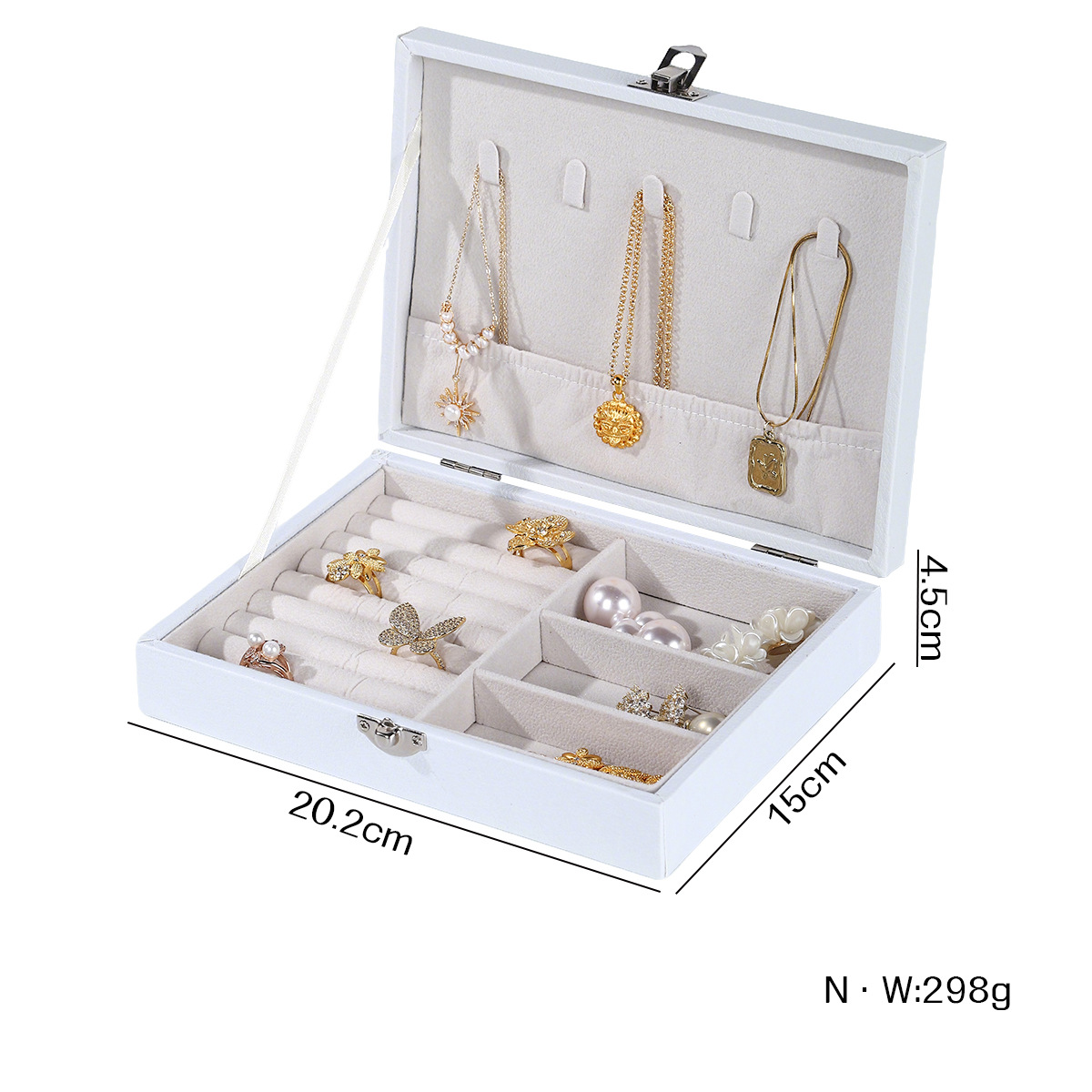 Caja de almacenamiento de joyas de acrílico con ventana de franela de una sola capa, pendientes de anillo, pendientes, caja de exhibición de acabado de joyas