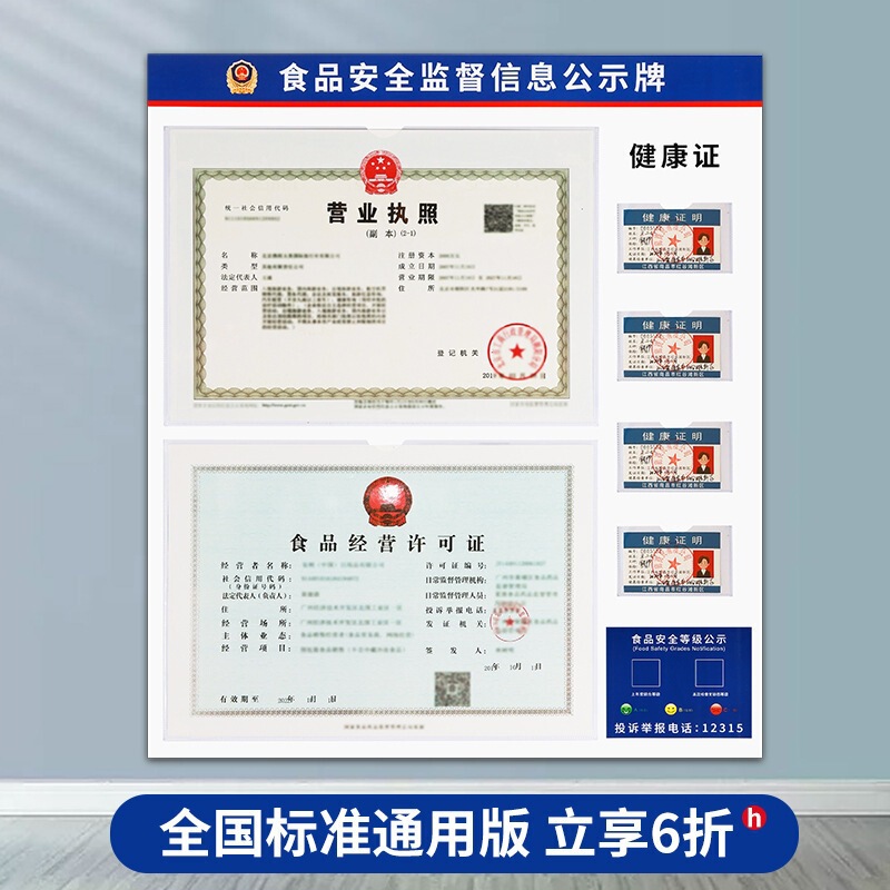 Food Safety Information Display Board, Business License Frame, Wall-Mounted Three-In-One Health and Hygiene License Display Board
