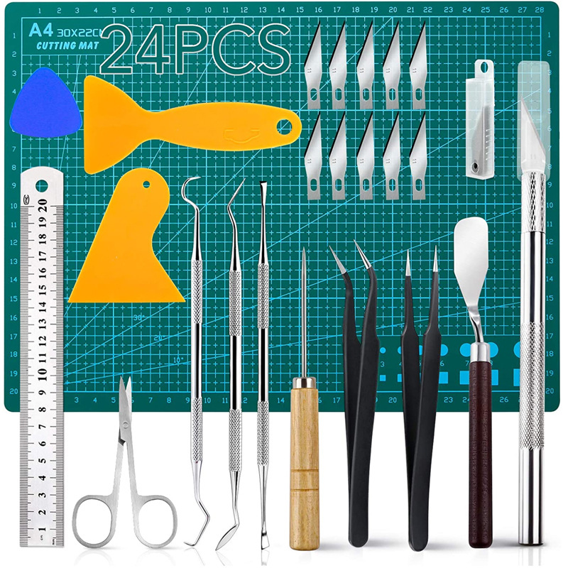 亚马逊供货DIY干花工艺24件乙烯基除草工具 浮雕刻干花工具套装