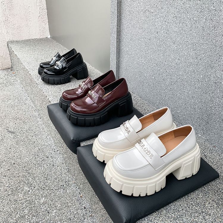 Giày da nữ mũi tròn siêu cao gót đế bánh mì phong cách casual — Màu đen, Màu đỏ rượu, Màu trắng chi tiết 12