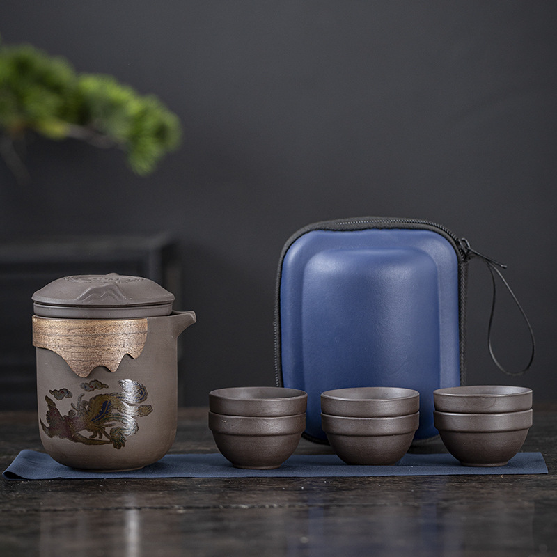 Portable Travel Tea Set Purple Clay Quick Color-Changing Cup One Pot Six Cups Tea Water Separation Tea Cup Set