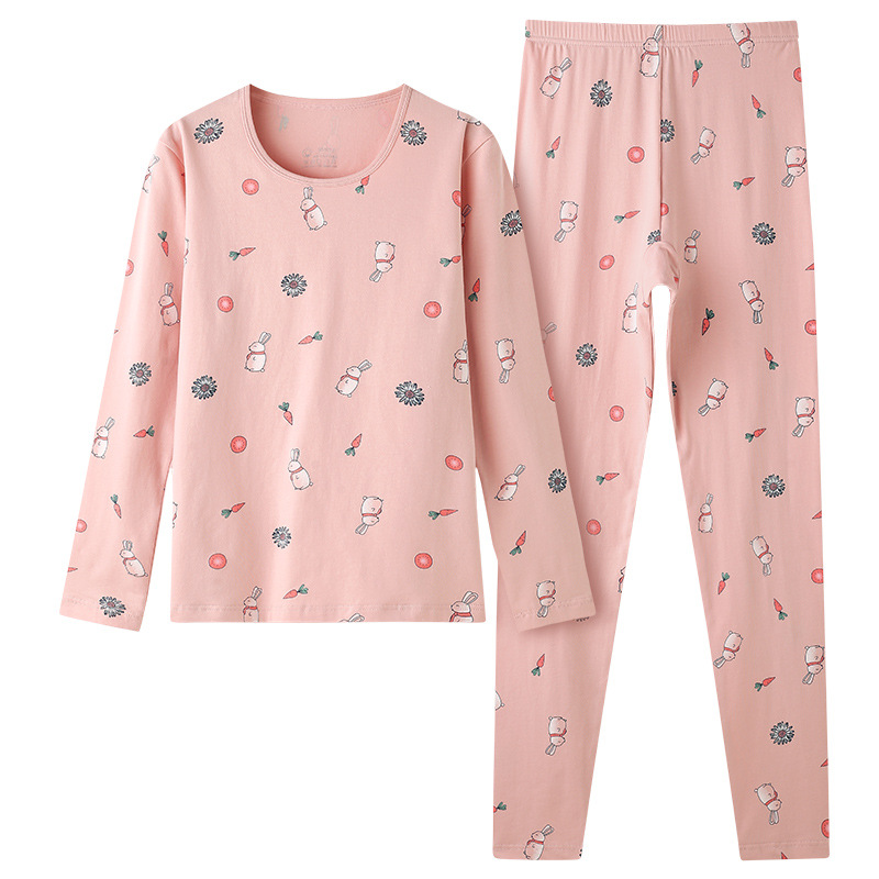 Venta al por mayor de algodón ropa de otoño pantalones largos chica femenina impresa suéter de algodón estudiante ropa interior térmica de las mujeres traje de manga larga Pantalones