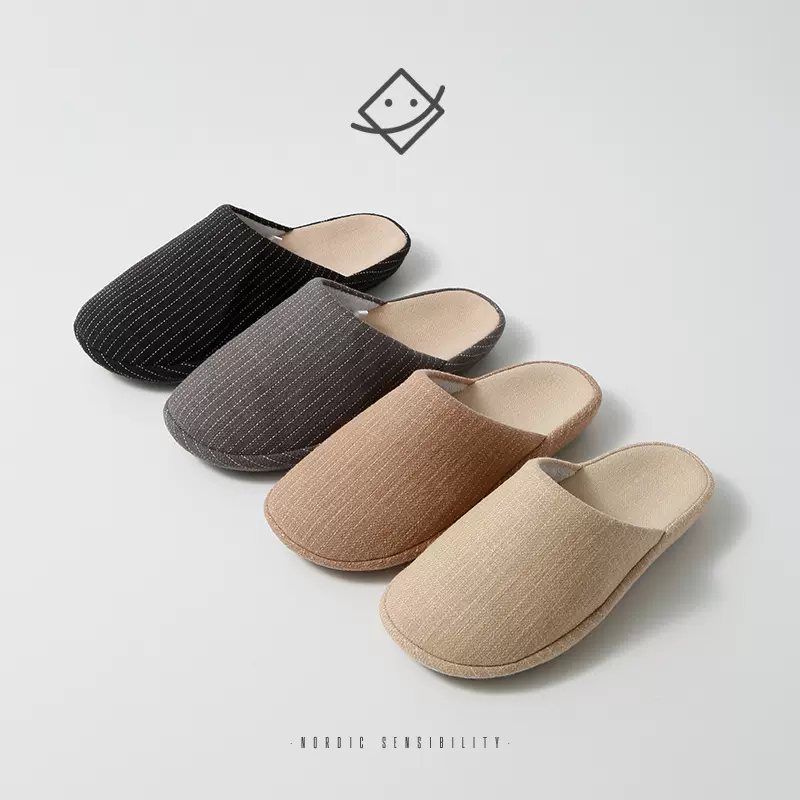 严选室内秋冬季男女居家保暖防滑软底情侣厚底亚麻盆底棉拖