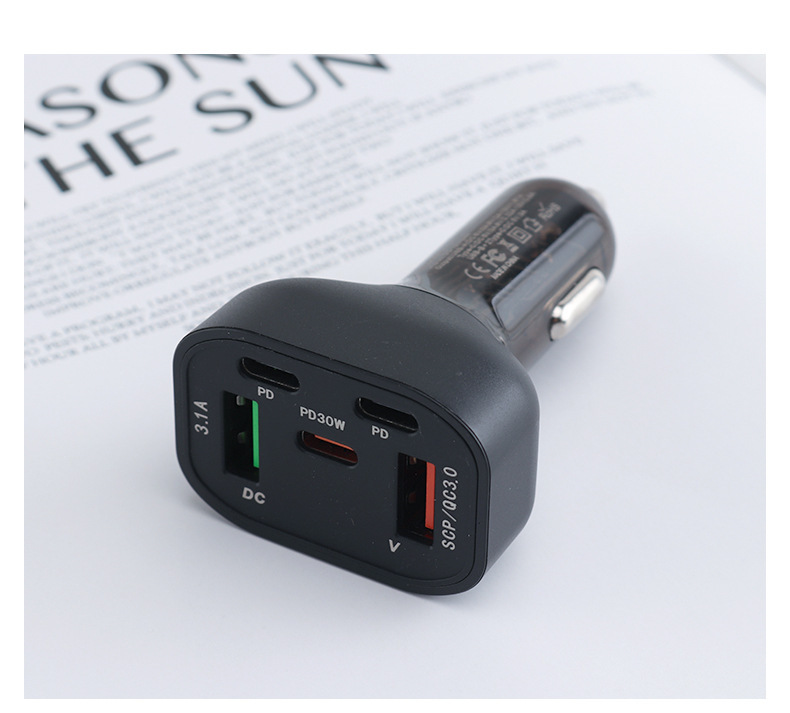 Cross-Border New Model Qc3.0 Super Fast Charging Multi-Port Digital Display Car Charger 100W Digital Display Transparent Car Charger
