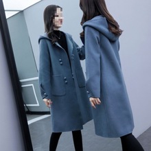 毛呢外套女2023新款秋冬装韩版宽松中长款连帽复古呢子大衣女
