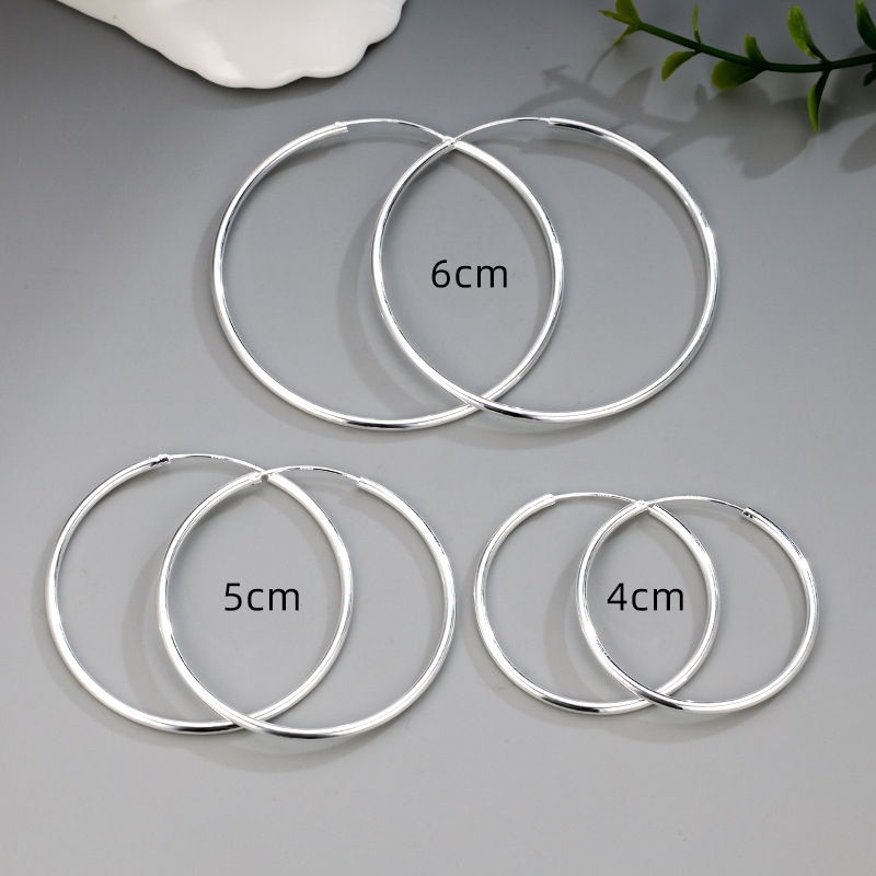 Cross-Border Internet Celebrity Korean-Style Silver Glossy Circle Earrings, Personalized Creative Large Hoop Earrings, Exaggerated Geometric Round Ear Jewelry