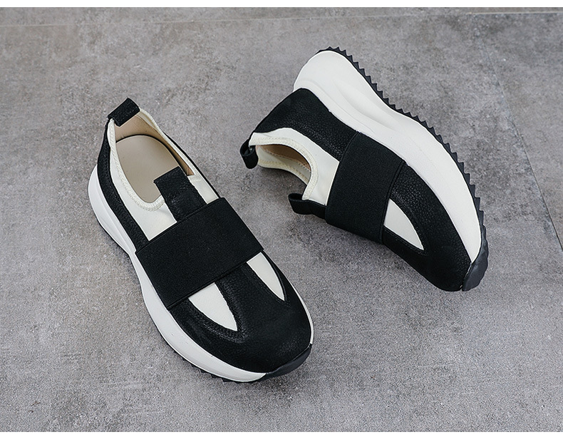 Giày sneaker nữ da bò đế dày cổ điển phong cách Agan — Đen trắng chi tiết 11