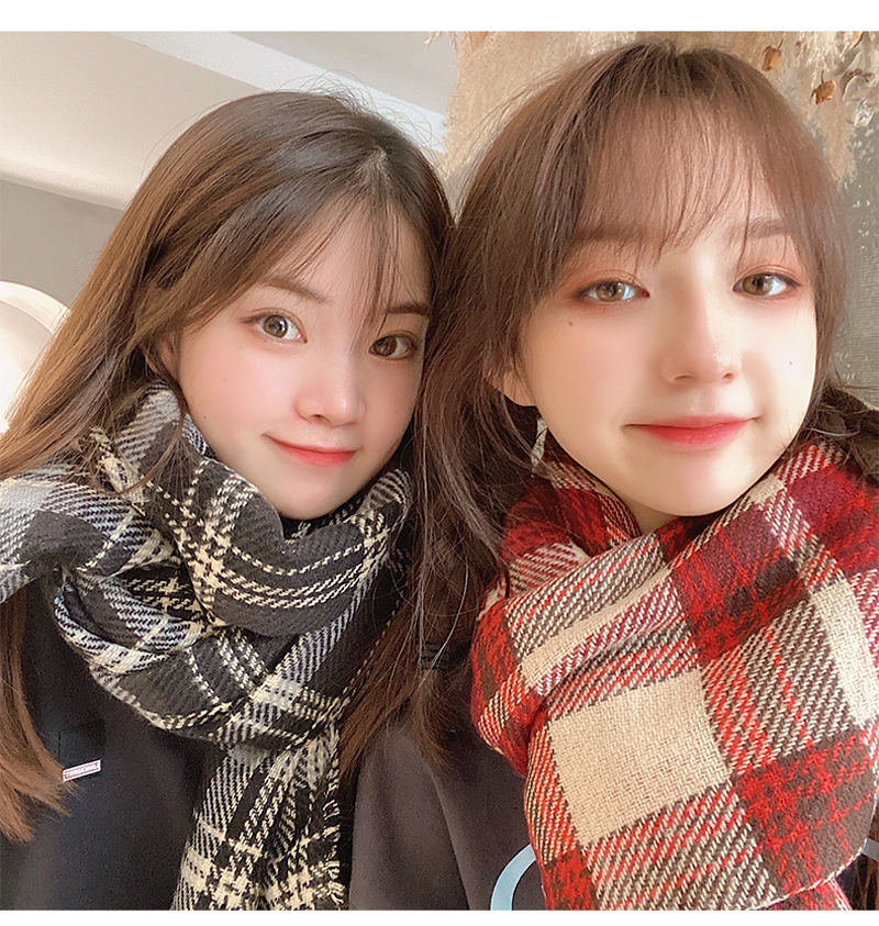 Nueva versátil engrosada de alta calidad bufanda de Chal caliente para hombres Estilo coreano retro bufanda a cuadros verde para mujeres Otoño e Invierno