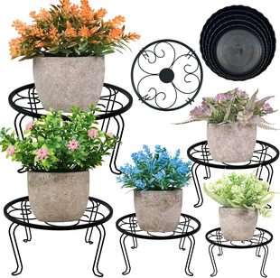 Metal Plant Bracket New 5-piece Black Indoor and Outdoor Heavy Anti-rust Iron Flower Pot Bracket Round