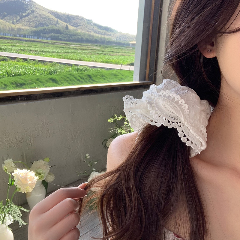 Anello per capelli in pizzo primaverile Anello per intestino da donna Legare i capelli 2024 Nuovo stile Corda per capelli di alta qualità Accessori per capelli Copricapo Stile coreano Fiore per capelli_voghion.com