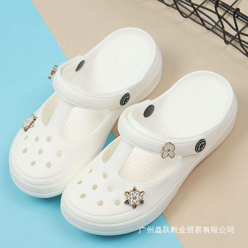 Summer Women's Cute Fashionable Sandals Two-Wear Clogs Beach Shoes Thick-Soled Non-Slip Nurse White Sandals Breathable