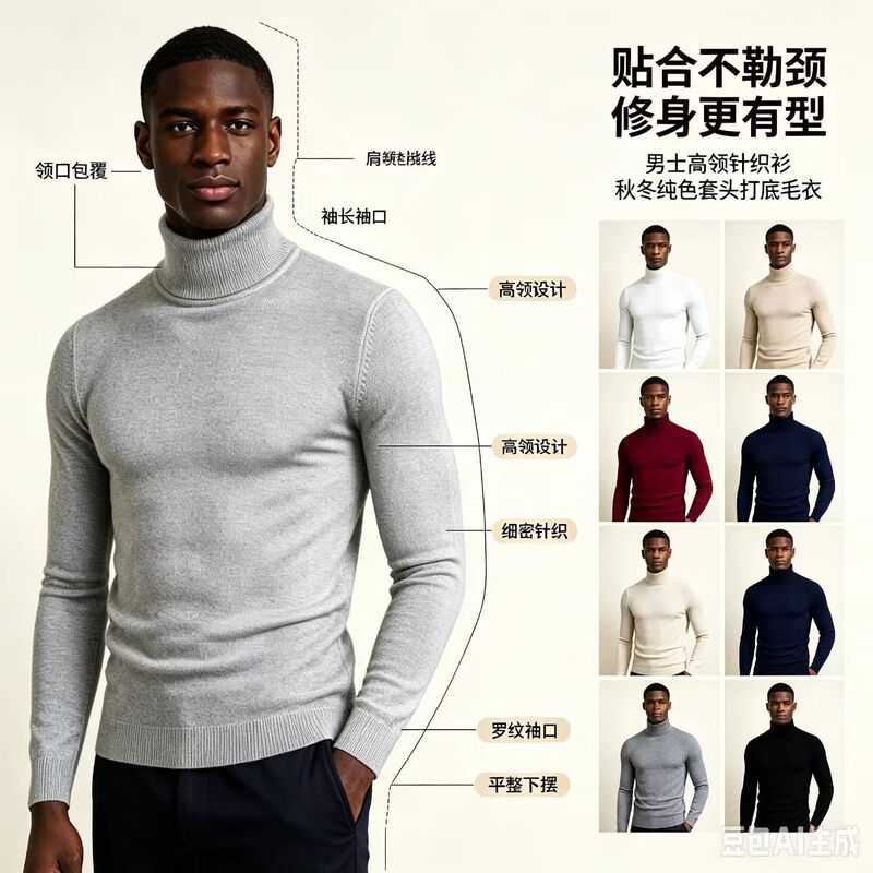 Men's Turtleneck Sweater Autumn and Winter Slim Fit Knit Base Layer Solid Color Stretchy Inner Wear Wholesale in Stock Supports Mixed Batch Sales Men's Turtleneck Sweater Autumn and Winter Slim Fit Knit Base Layer Solid Color Stretchy Inner Wear Wholesale in Stock Supports Mixed Batch Sales