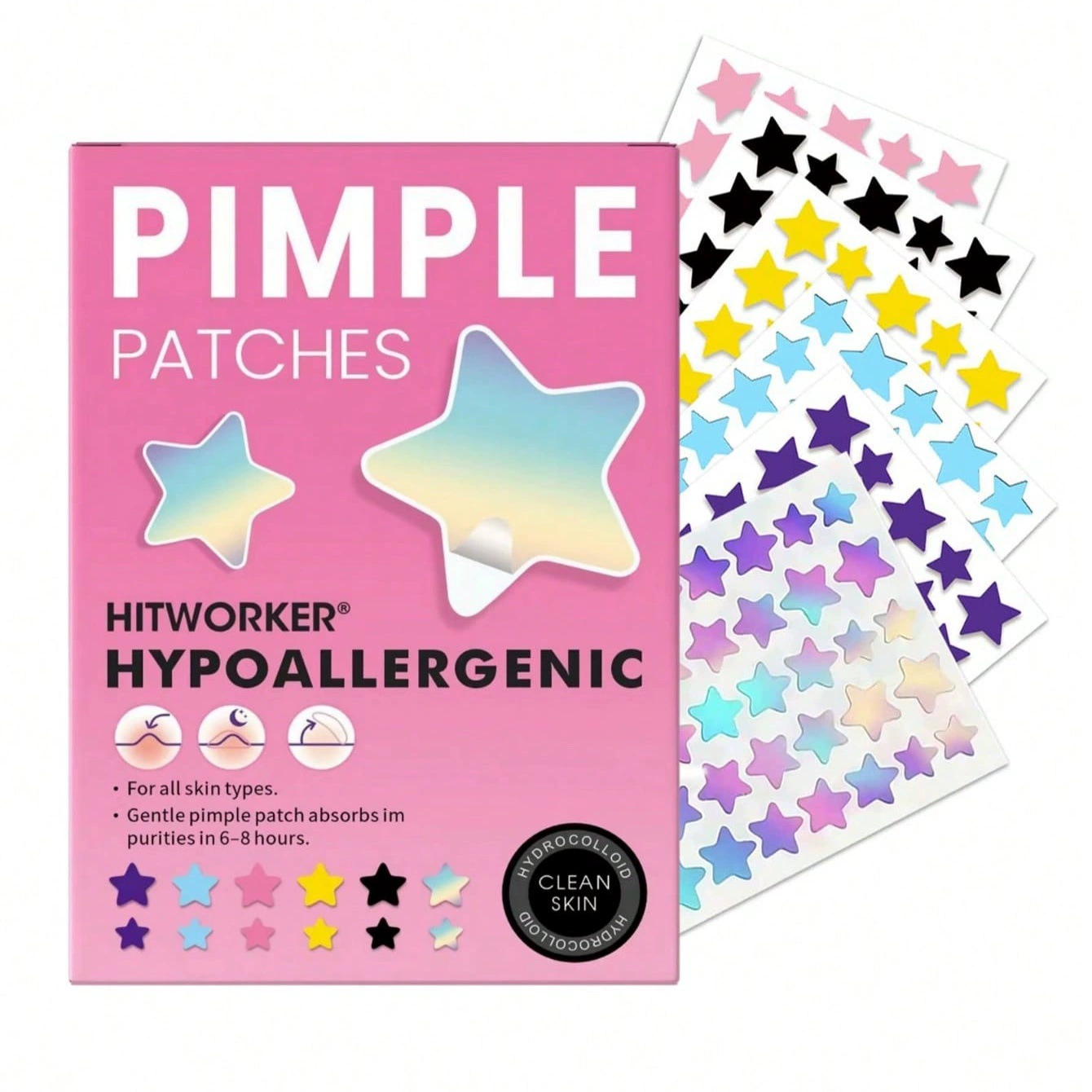 Хит продаж TEMU, оптовые поставки для трансграничной торговли, разноцветные пластыри от прыщей в форме звезд, легкие, дышащие, можно наносить поверх макияжа, 240 шт.