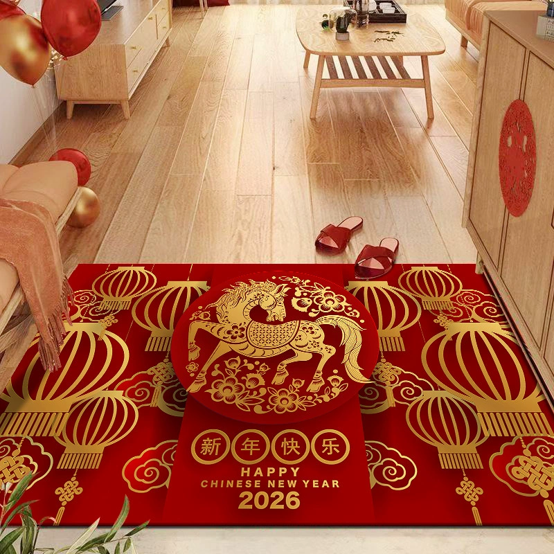 2026 год по Китайскому стилю Года Коня: коврик для входа в дом с нескользящей поверхностью, грязезащитный, легкий уход за залом, коврик для входа