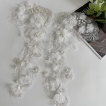 雪纺花加泡珠亮片钉珠刺绣蕾丝花贴 婚纱礼服头饰diy配件ZH376