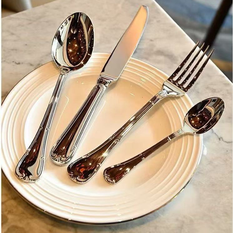 304 Stainless Steel Thickeneded Knife, Fork and Spoon, Palace Exquisite Restaurant Hotel Steak Knife and Fork, Accessible Luxury Lace Table Spoon and Fork