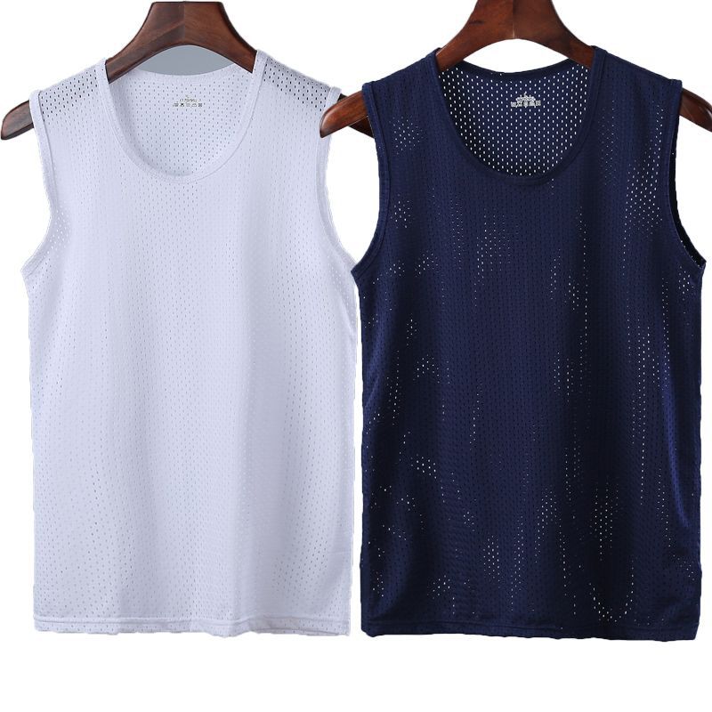 Chaleco de malla hombre deportivo ventilado hueco hielo rápido de verano camiseta sin mangas hombro amplio fábrica delgada comercio exterior al por mayor