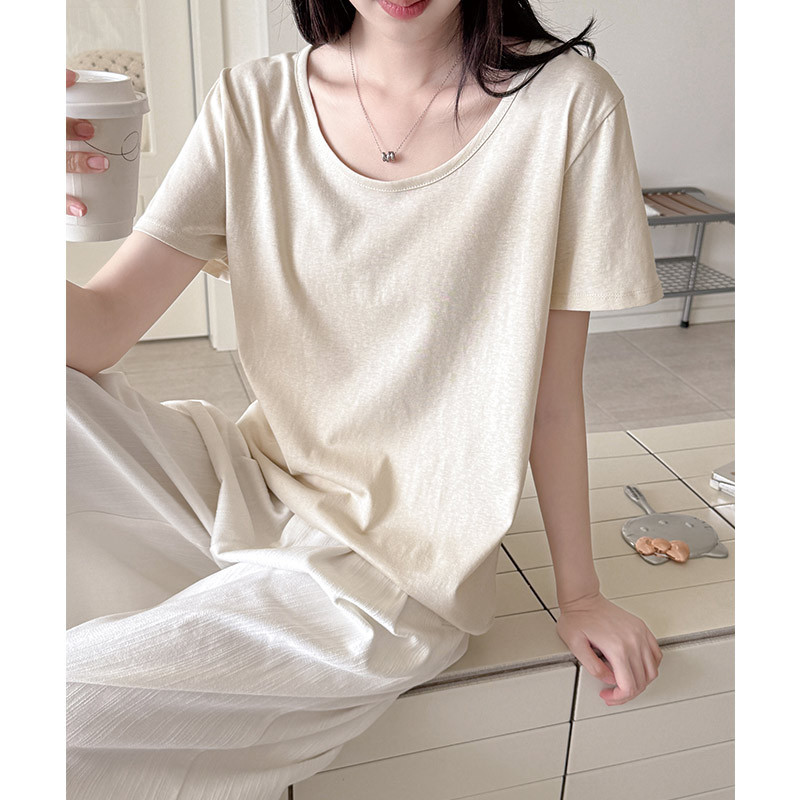 American Right Shoulder Short-Sleeved T-Shirt for Women Summer Women's New U-Neck Inner Short Snowflake Cotton Bottoming Shirt Top for Women American Right Shoulder Short-Sleeved T-Shirt for Women Summer Women's New U-Neck Inner Short Snowflake Cotton Bottoming Shirt Top for Women
