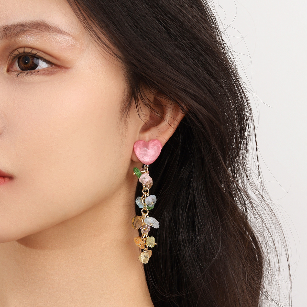 1 Pair Quantity Sweet Heart Shape Crystal Handmade Women's Drop Earrings