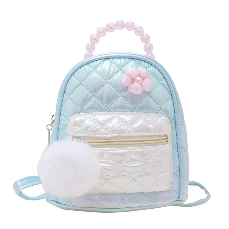 Dulce flor mochila escolar para bebé moda rombo bola de pelo grande mochila para niños y niñas mochila con cuentas para niños